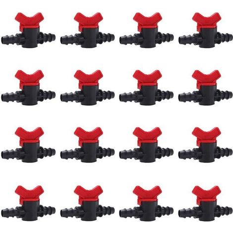 16-Piece Irrigation Switch Valve, Irrigation Pipe Valve Switch, PE Plastic Garden Tap, Double Male Barbed Tap, for Garden Lawn Irrigation, for 16mm Hose (1/4)
