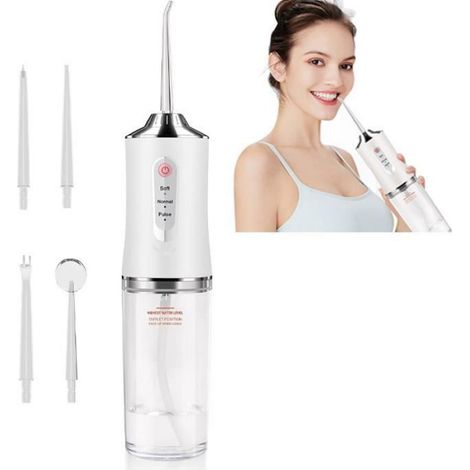 Hydropulseur Dentaire - 3 Modes Pression - Réservoir 230 Ml - Batterie 1200 Mah - Étanchéité Ip67 - Blanc (1/4)