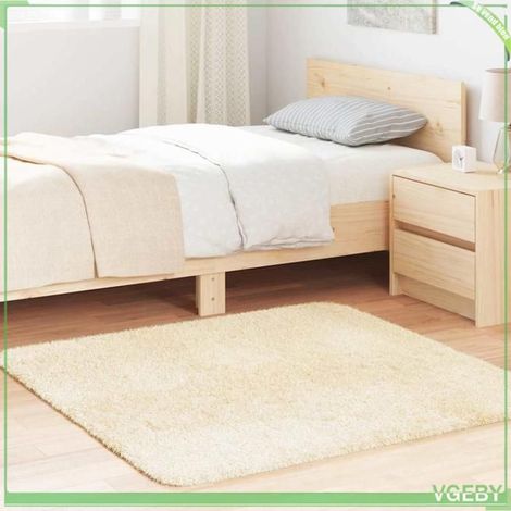 Tapis shaggy - FAFEISY - NAVARRA - crème - 120x120 cm - polyester antidérapant (1/5)