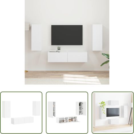 vidaXL Wohnzimmermöbel - TV-Schrankset Wandmontiert 2 pcs Weiß Holzwerkstoff (1/5)