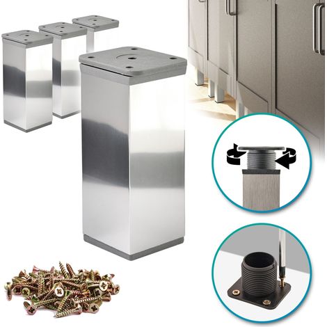 4 x Basic-Möbelfüße Querschnitt 40 x 40 mm Höhe 60 mm Farbe: Elektropoliert + Schrauben inklusive (1/5)
