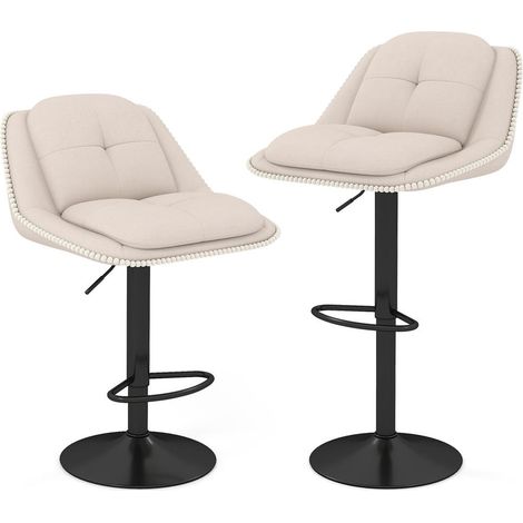 Réglage facile, lot de 2 tabourets de bar en chenille blanche, pivotants 360° et hauteur réglable (1/5)
