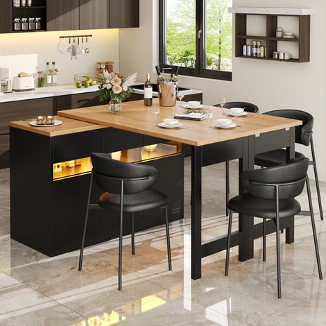 Bartisch (120x40x71.5 cm), ausziehbar, mit LED Beleuchtung, Stauraum, MDF, Schwarz und Natur (1/5)