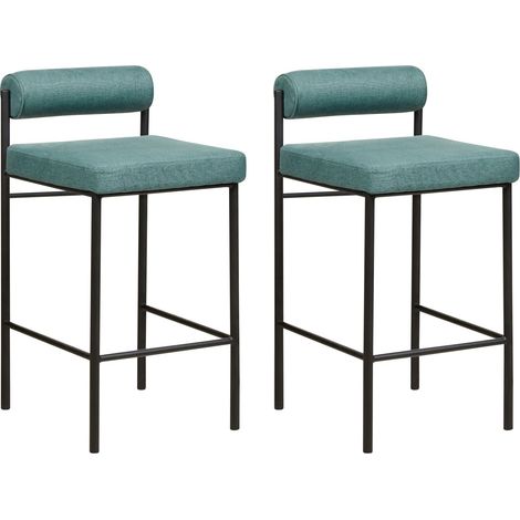 Set di 2 sedie da bar moderne Sgabelli con schienale arrotolabile Seduta imbottita in poliestere senza braccioli Gambe nere Verde Acqua Amaya
