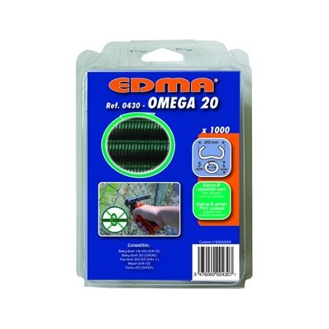 Agrafes OMEGA 20 galva plastifié vert x 1000 – Pour agrafeuses EDMA Baby Graf 16/20 – Couleur : vert – Lot de 1000 unités
