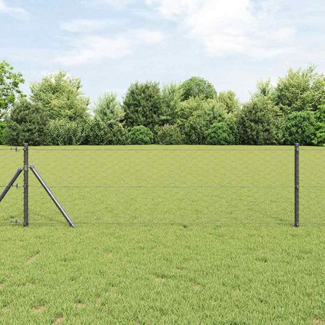 Reja con postes Gris 0.6 x 10 m Acero recubierto de PVC