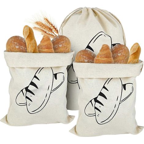 Lot de 3 sacs à pain en lin non blanchi, 40 x 30 cm, sacs en lin réutilisables (1/5)