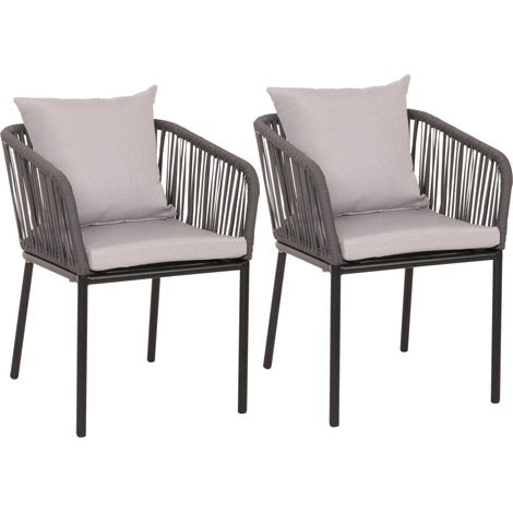 [NEUWERTIG] 2er-Set Gartenstuhl HHG-616, Outdoor Armlehne, wetterfest Aluminium Seilgeflecht Rope anthrazit Kissen grau