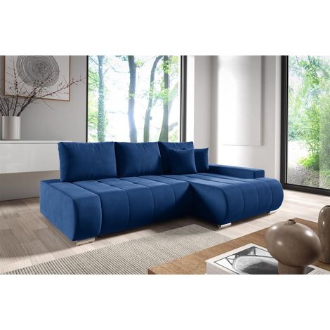 Ecksofa Schlafsofa ELMO Stoff Monolith Dunkelblau Ottomane Rechts (1/4)