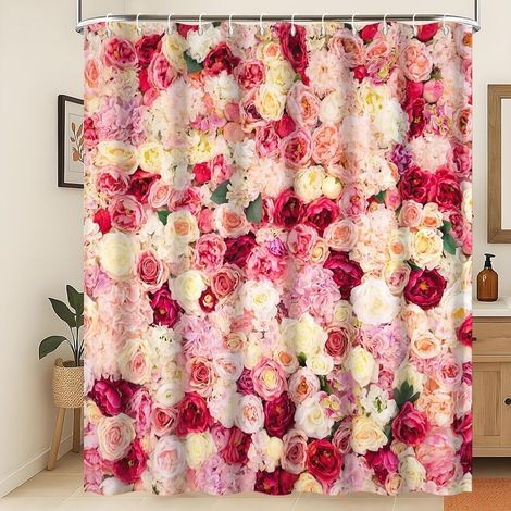 Rideau de Douche Printemps Rideau de Douche Mural Fleurs Roses Rideau de Douche Floral Roses colorées en 3D Rideau de Douche Romantique Tissu imperméable et Lavable en Machine 150x200cm (1/4)