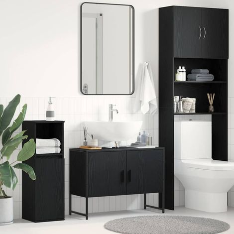 Waschbeckenschrank mit Tür Schwarz Eichen-Optik 80 x 30 x 60 cm