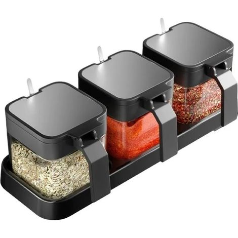 Ensemble de pots à épices, comprenant un plateau, des pots à épices en verre et des récipients de rangement pour épices de cuisine (1/5)