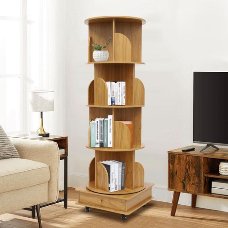 360° Drehbares Bücherregal, kleines Eck-Bücherregal für kleinen Raum, 4 Etagen Freistehendes Bücherregal, Schmales Bücherregal multifunktionaler Bücherregal-Organizer