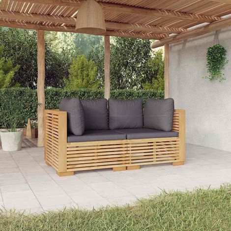 vidaXL Canapés d'angle de jardin et coussins 2 pcs Bois teck massif (1/5)