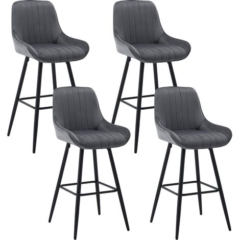 WOLTU 4 Sgabelli Alti da Bar con Schienale. Sedie Moderne con Poggiapiedi Quadrato. Sedie in Velluto Ergonomiche per Bistrot. Altezza Sedile 71cm. Gmabe in Metallo. Grigio scuro (1/5)