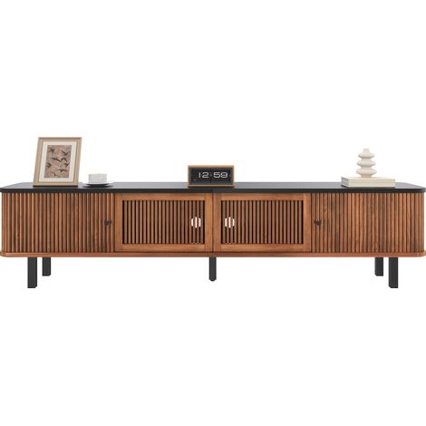 Meuble TV moderne, support TV, panneau TV, meuble TV bas. Deux portes coulissantes, deux portes grillagées, design unique. 190 x 35 x 45 cm (L x P x H) (1/5)