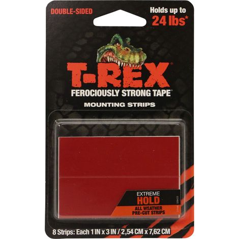T-Rex Tape Extreme Hold Heavy Duty strisce di montaggio su entrambi i lati, può contenere fino a 10,9 kg, 8 strisce ogni striscia misura 2,54 cm x 7,62 cm, nero