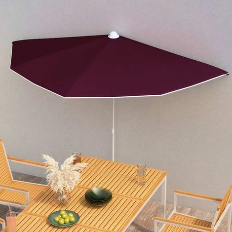 Demi-parasol de jardin avec mât 180x90 cm rouge bordeaux (1/5)