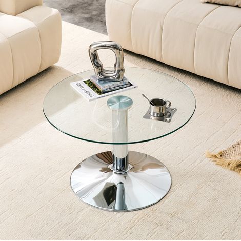 Runder Couchtisch aus gehärtetem Glas 70 x 45 cm, Metallgestell silber HAVRYA (1/5)