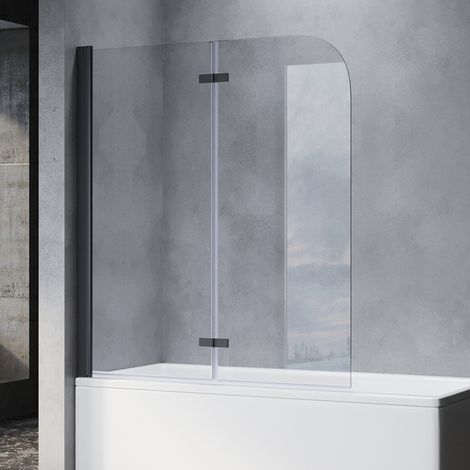 SONNI Badewannenaufsatz Schwarz Faltwand Glas für Badewanne Duschabtrennung Duschwand 2-teilig H.140xB.120cm,ohne Seitenwand (1/5)