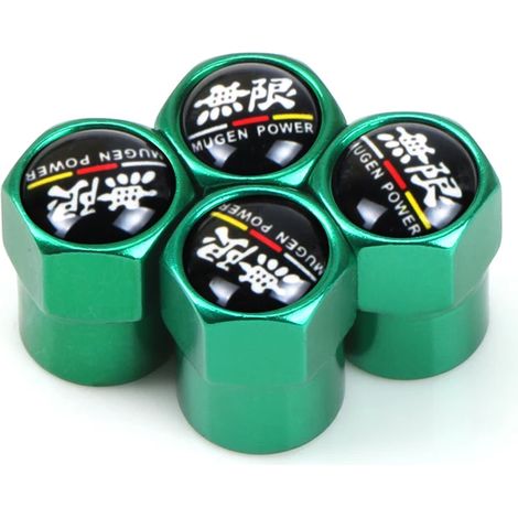 (Vert) 4 bouchons de valve en aluminium pour pneus de voiture, compatibles avec Mugen Power, Civic, Accord, CRV, HRV et Jazz. (1/5)
