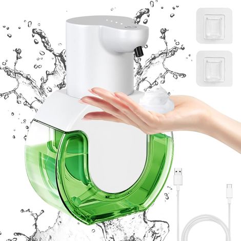 CSPARKV Distributeur de Savon Automatique, Rechargeable par USB, Distributeur Savon Mousse à 4 Niveaux de Contrôle, Distributeur de Savon Mural de 430ml, Distributeur Savon Douche pour Salle de Bain (1/5)