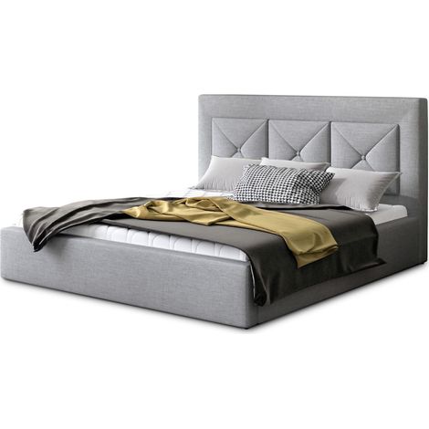 Lit moderne en tissu CLARIN - Avec ou sans rangement-Gris clair-180x200-Version sommier et coffre (1/5)