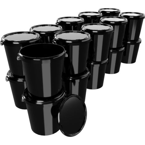 20x Seau Hobbock avec couvercle 31,5 L, qualité alimentaire noir