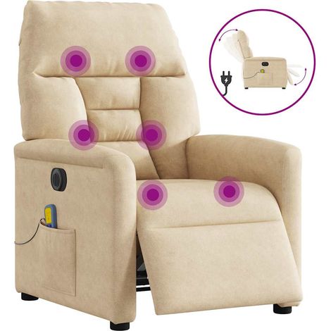 Maison Exclusive - Poltrona Reclinabile Massaggiante Elettrica Crema Microfibra (1/5)