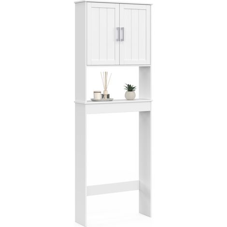 Idmarket – Meuble étagère dessus WC – Placard bois blanc – Dimensions 64x19x178 cm – Étagère intérieure ajustable – Rangement compact et fonctionnel