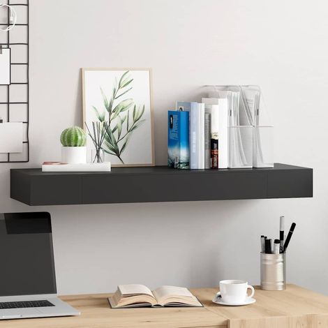 vidaXL Estante flotante de pared con cajón negro 80x25x8 cm (1/5)