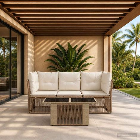 vidaXL Set Divano da Giardino 4 pz Beige polyrattan (1/5)