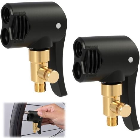 2 Pièces Adaptateur de Valve de Pneu de Voiture, Embout Gonflage Laiton, Universels avec Levier de Verrouillage et Valve de Déflation, Accessoires pour Pompe à Air Compatible Voiture Moto Vélo (1/5)