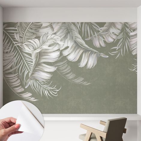 Tapete adhésive moderne pour salon et chambre à coucher Décoration rapide avec colle Feuilles délicates 152x104 cm (1/5)