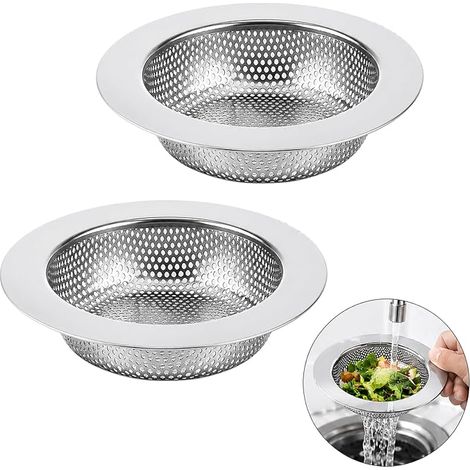 Stainless Steel Sink Strainer, 2 Pieces, Kitchen Sink Filter 11.2 cm for Sink Strainer 8 to 9.5 cm, Fine Mesh Filter Basket Anti-Clog, Reusable, Quick Drain, Easy to Clean for Kitchen (1/5)