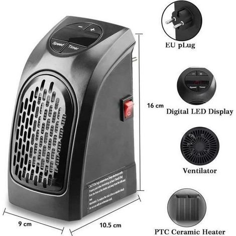 Radiateur Électrique - Chauffage Air Soufflant - Ventilateur Chauffe Mini Puissant 300W - Noir - Programmable (1/4)