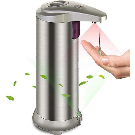 Distributeur de savon automatique sans contact avec capteur de mouvement infrarouge, interrupteurs de contrôle du débit, base étanche, corps en acier inoxydable. (1/5)