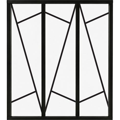 Verrière atelier intérieure aluminium noir 3 vitrages 102 x 117 cm - Décor art déco - Prisme - noir et transparent - Verre trempé (1/5)