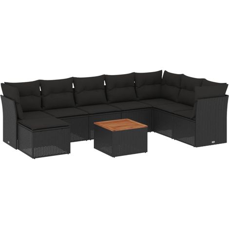 Maison Exclusive - Set Divani da Giardino 9 pz con Cuscini Nero in Polyrattan (1/3)