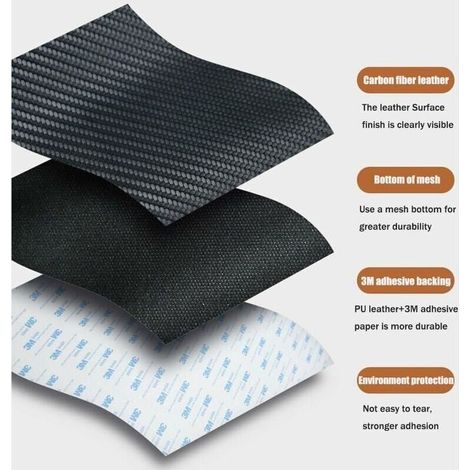 Simili Cuir Autocollant Patch de rparation de Cuir Auto-adhsif adhsif 3M, Patch de rnovation et de rparation d\'intrieur de Voiture en Cuir de Fibre de Carbone ( Noir Size : 20x120cm/8x47) (1/3)