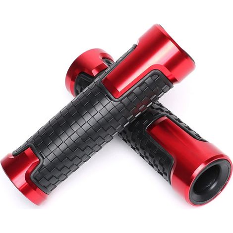 Poignées de guidon moto compatibles Yamaha YZF R1M, YZF R1, R3, R6 – Aluminium CNC sportif et caoutchouc antidérapant (22 mm / 24 mm) – Rouge (1/3)