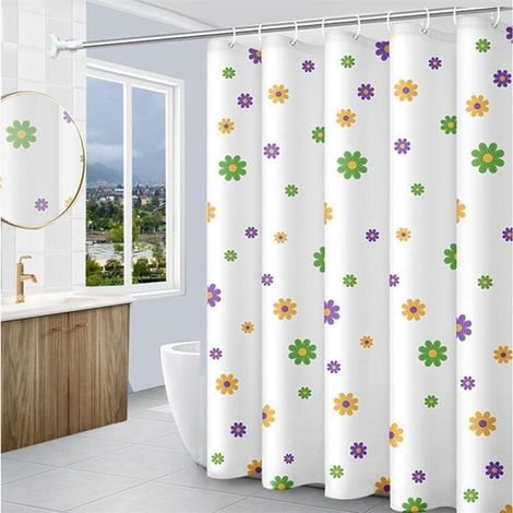 Rideau de douche anti-moisissure 150 x 180 cm avec anneaux, imperméable en PVEA, petit motif floral (1/2)