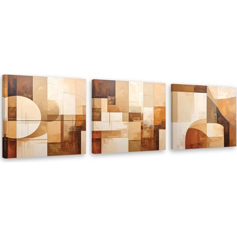 Tableaux sur toile lot  Abstraction géométrique beige 3 x 20x20