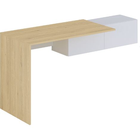 Scrivania consolle sospesa con 2 armadietti Naturale e Bianco - MOLAWA (1/4)