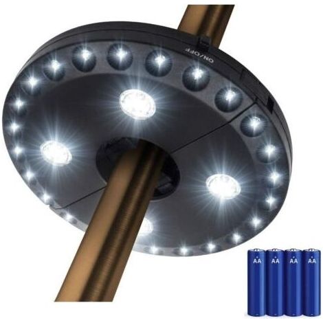 Sonnenschirmbeleuchtung mit 3 Helligkeitsstufen, 28 LEDs bei 220 Lux – benötigt 4 AA-Batterien, leichter Stabschirm für Terrasse, Camping, Zelte oder andere Outdoor-Aktivitäten (1/5)