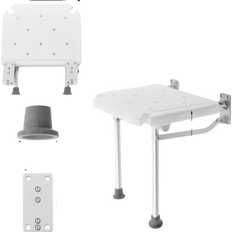 Asiento de ducha mural plegable, color blanco. (1/2)