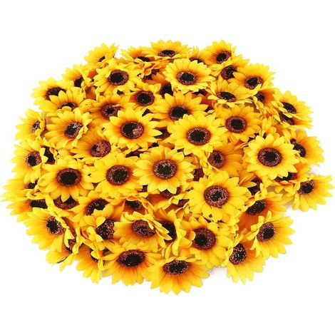 100 Uds cabeza de flor artificial seda amarillo girasol flores Deco para DIY pastel corona broche envoltura flor arreglo-4CM (1/5)