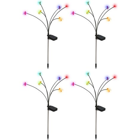 Lot 4 lampes prise terre solaires – 6 lumières colorées – abeille – avec vent – jardin décoratif – extérieur