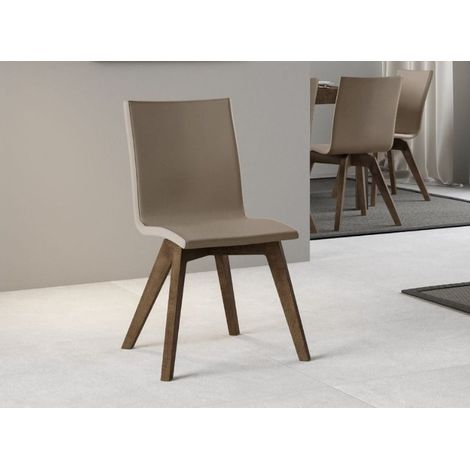 Chaise moderne simili cuir marron et pieds bois foncé Julak (1/4)