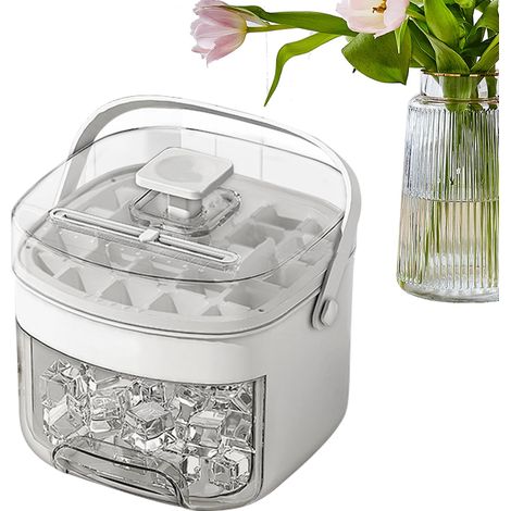 Portable Ice Maker, Ice Tray Lid Easy Storage, Chilling Cube Bin Press Type Design, 6.69x6.1x5.51 inches Making Tool with Handle for Kitchen, Picnic, Camping, and Gathering (1/5)